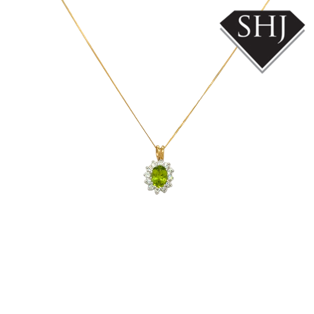 9ct Yellow Gold CZ & Peridot Pendant & Chain