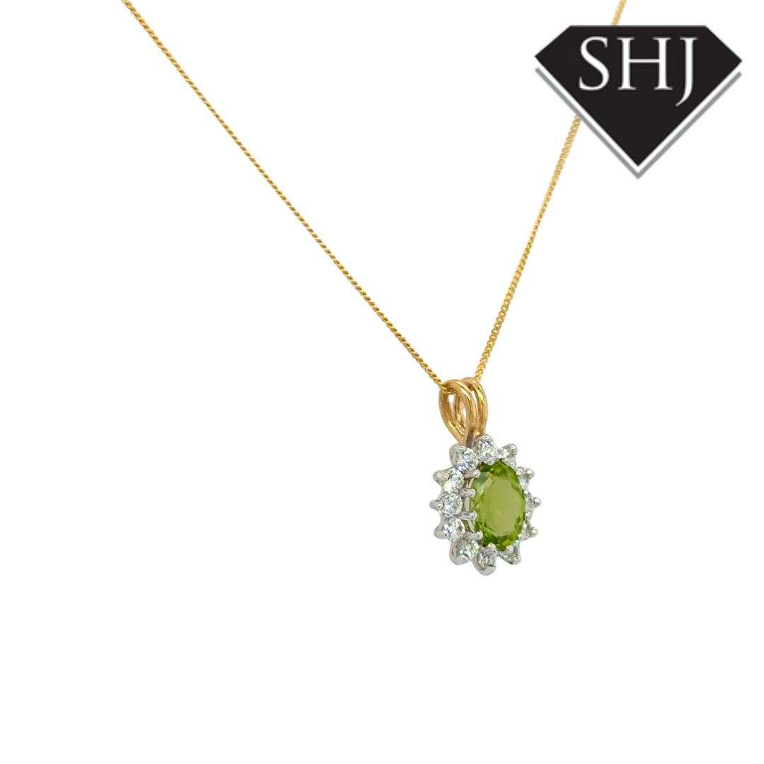 9ct Yellow Gold CZ & Peridot Pendant & Chain