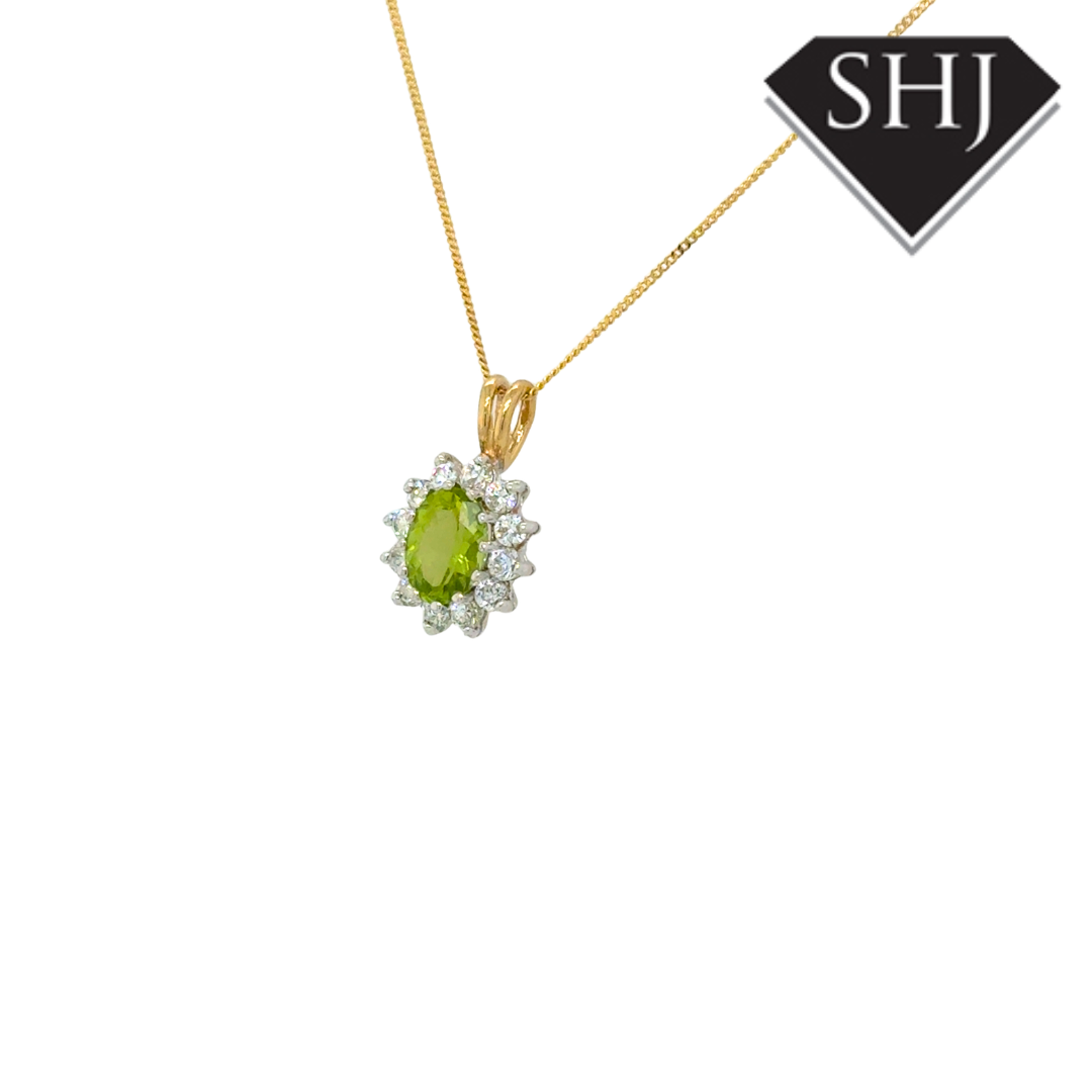 9ct Yellow Gold CZ & Peridot Pendant & Chain