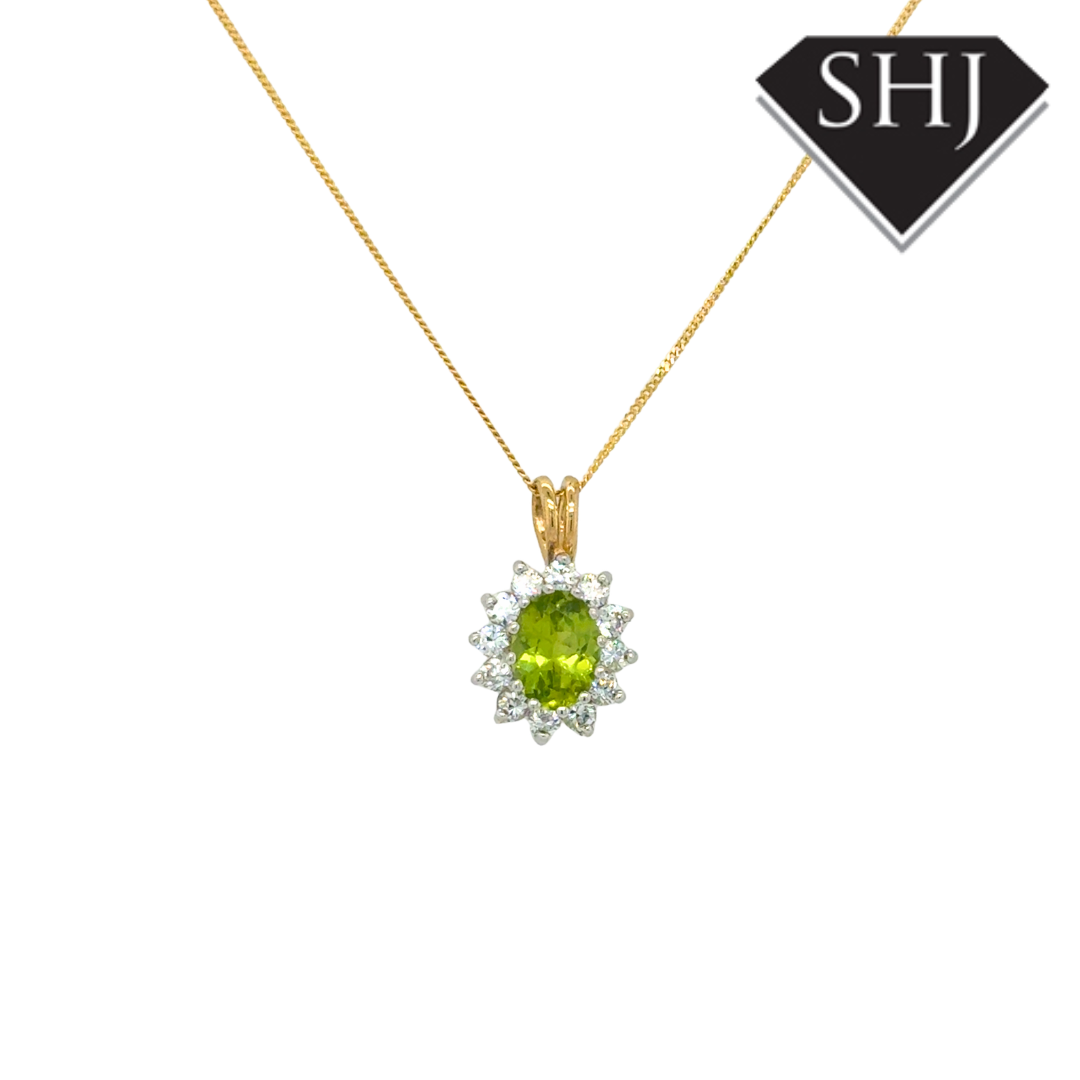 9ct Yellow Gold CZ & Peridot Pendant & Chain