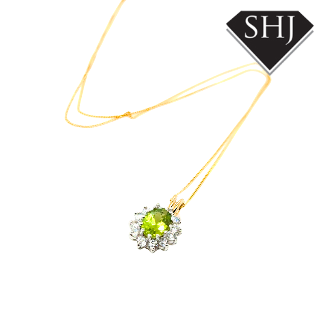 9ct Yellow Gold CZ & Peridot Pendant & Chain