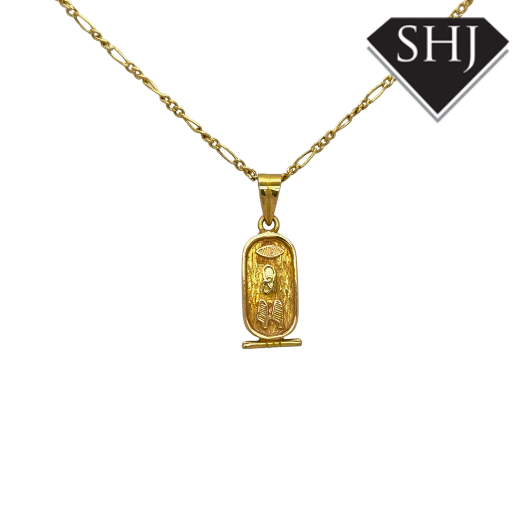 18ct Yellow Gold Cartouche Pendant & Chain