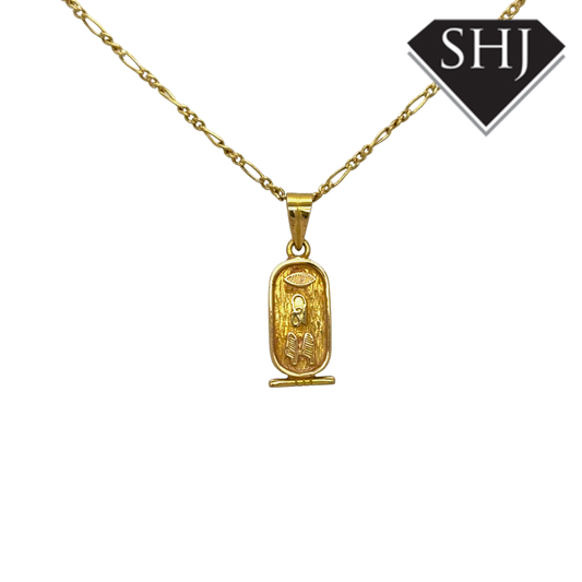 18ct Yellow Gold Cartouche Pendant & Chain