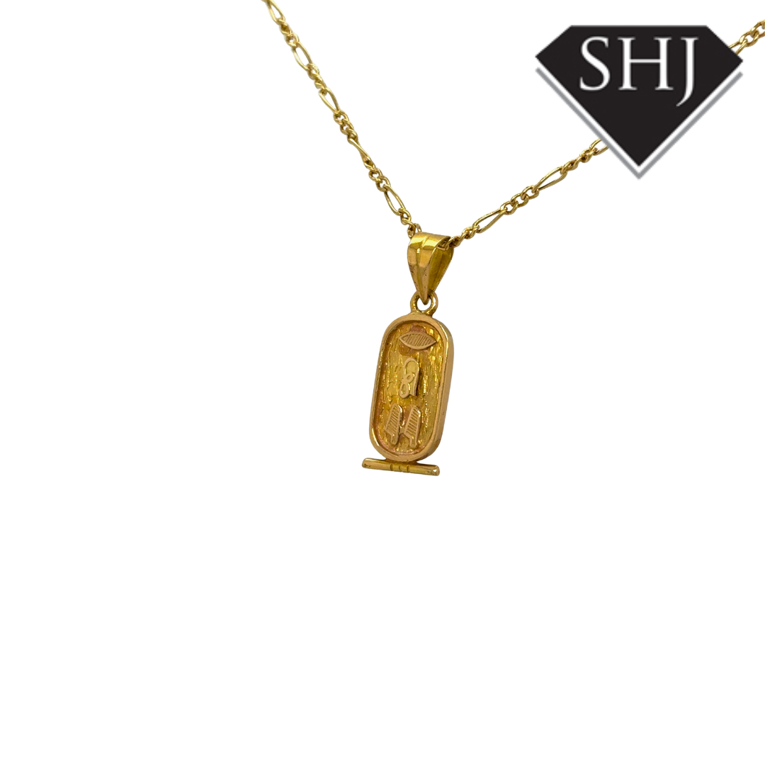 18ct Yellow Gold Cartouche Pendant & Chain