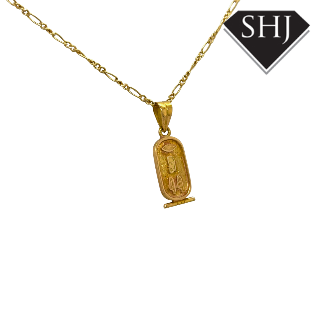 18ct Yellow Gold Cartouche Pendant & Chain