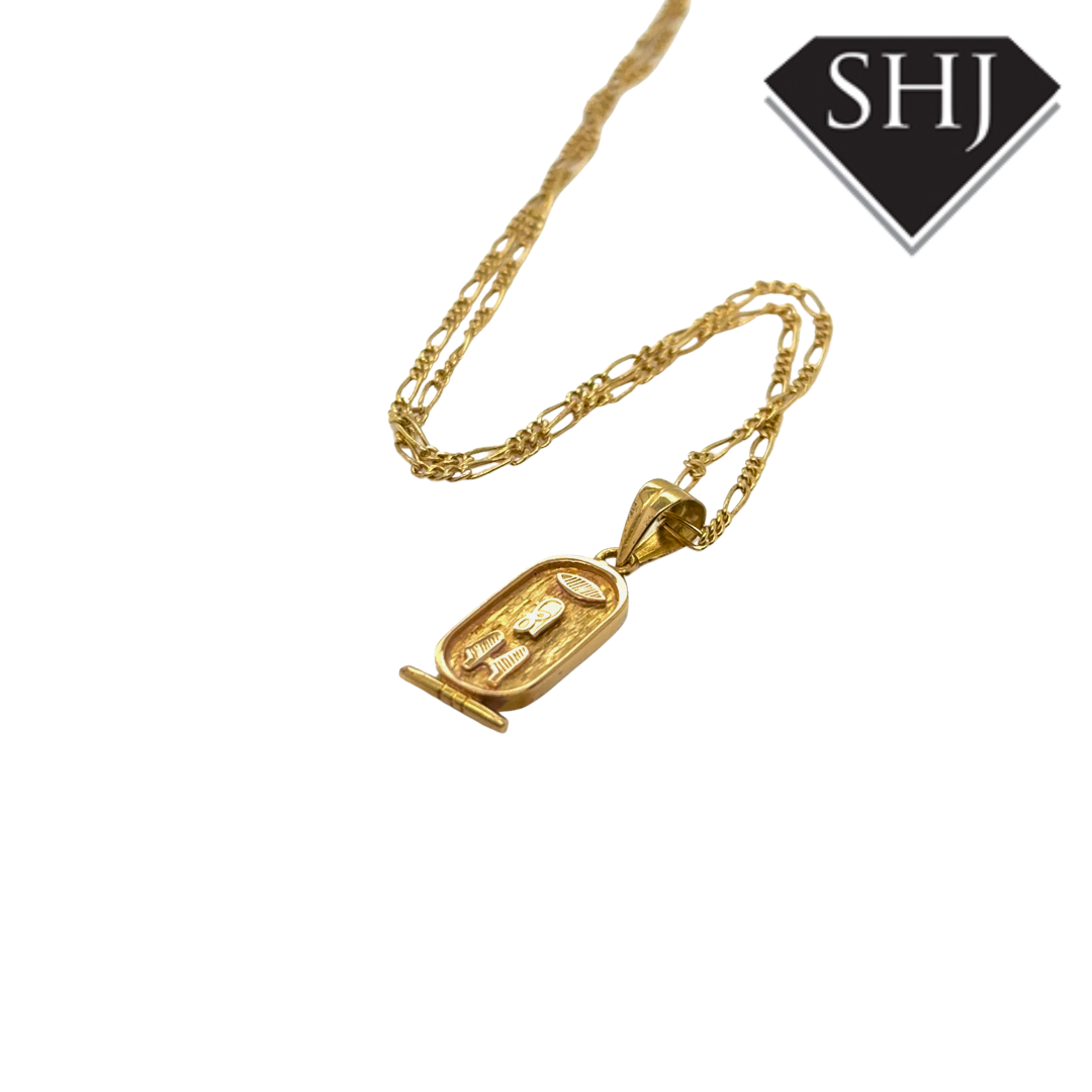 18ct Yellow Gold Cartouche Pendant & Chain