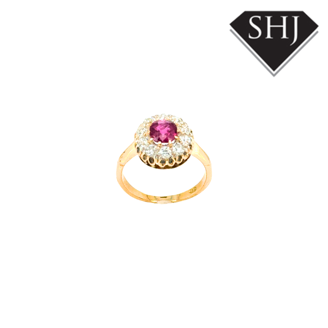 18ct Yellow Gold Ruby and Diamond Cluster Ring