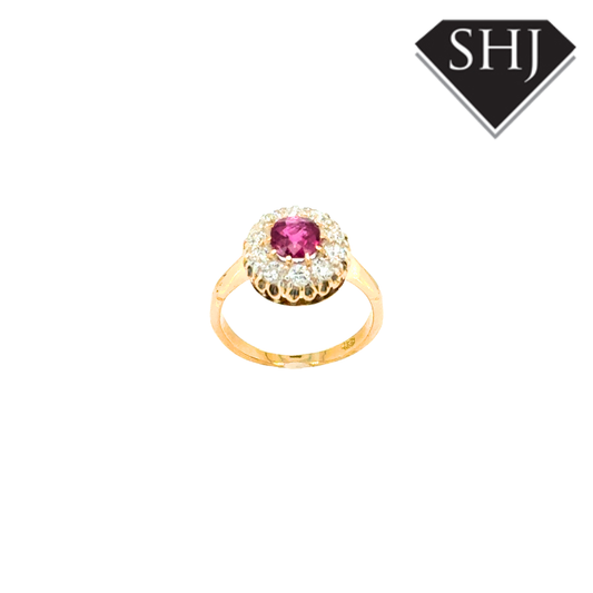 18ct Yellow Gold Ruby and Diamond Cluster Ring
