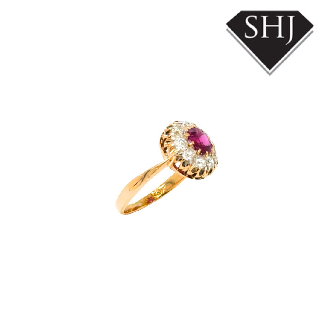 18ct Yellow Gold Ruby and Diamond Cluster Ring