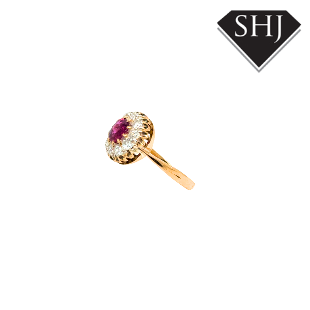 18ct Yellow Gold Ruby and Diamond Cluster Ring