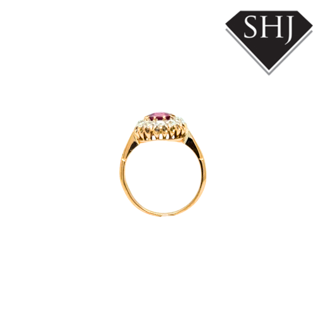 18ct Yellow Gold Ruby and Diamond Cluster Ring