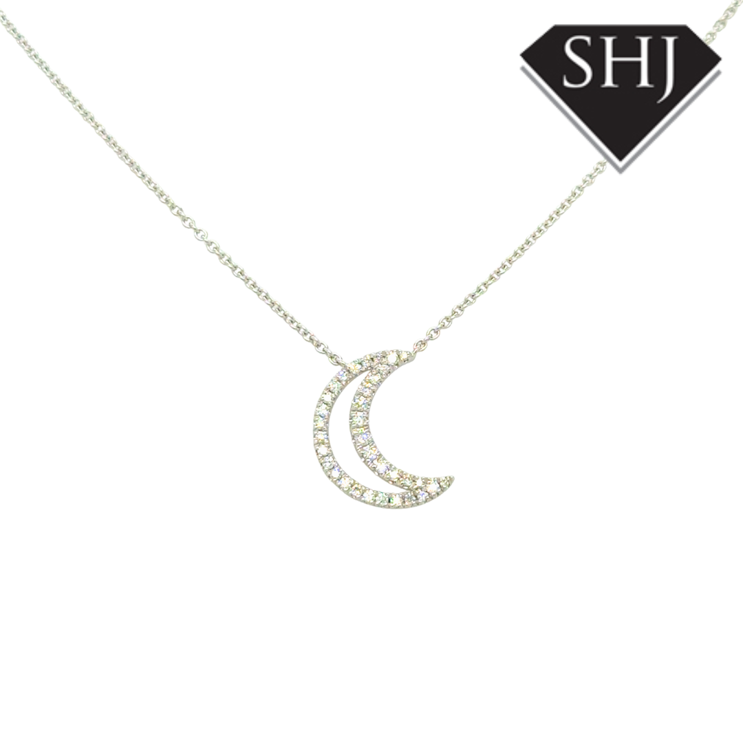 9ct White Gold Pearl & 0.21ct Diamond Moon Necklace