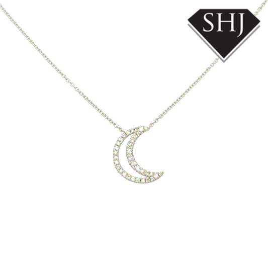 9ct White Gold 0.21ct Diamond Moon Necklace
