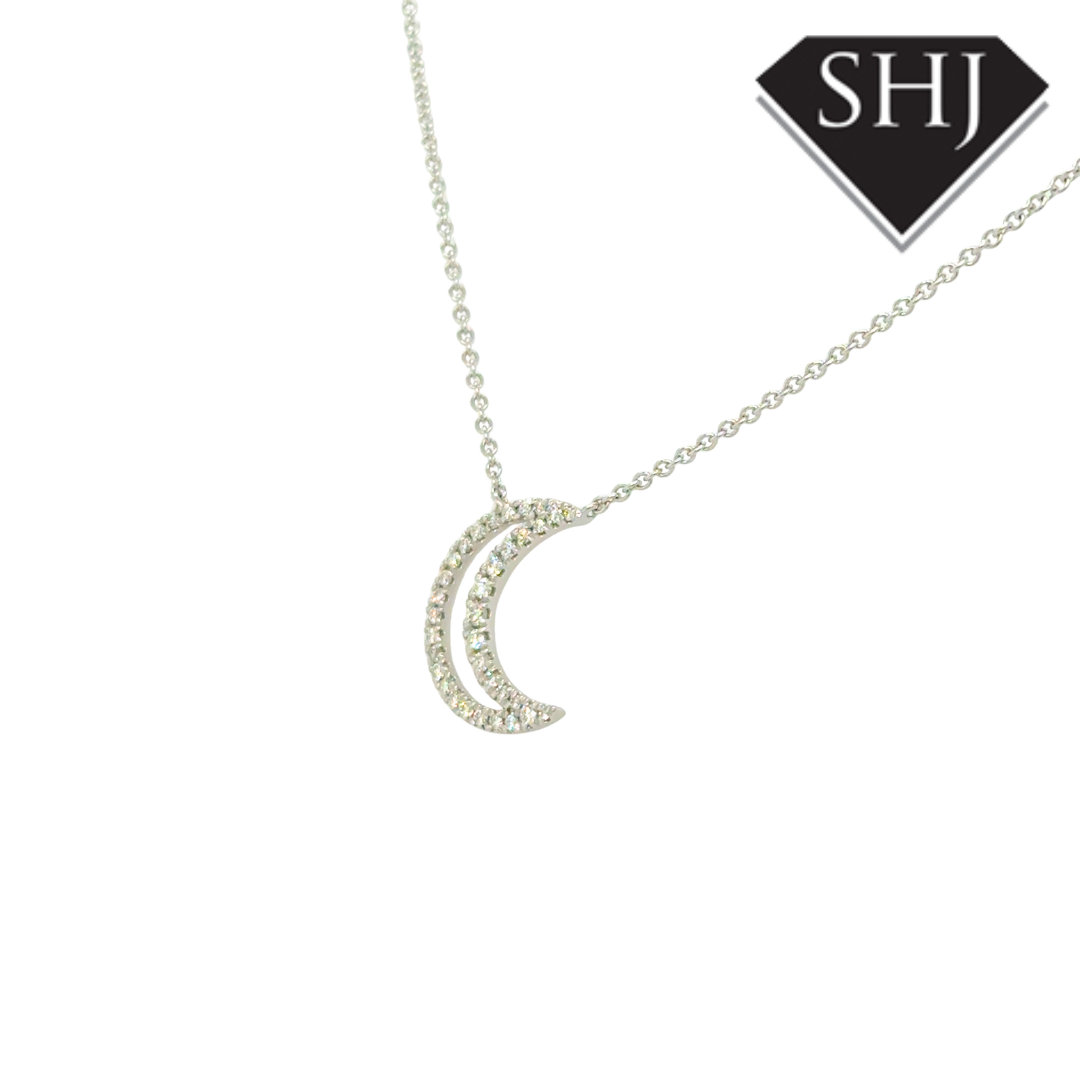 9ct White Gold Pearl & 0.21ct Diamond Moon Necklace