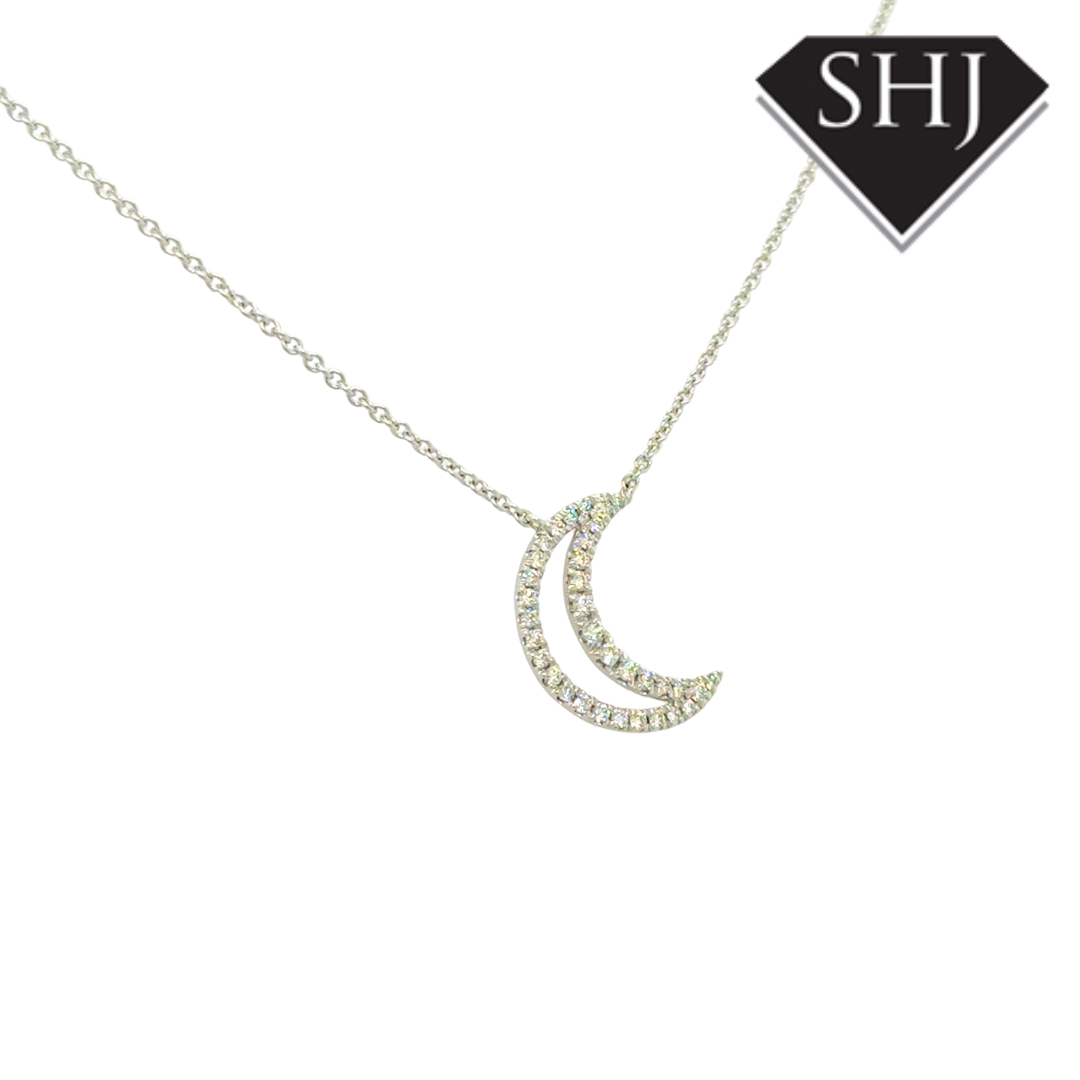 9ct White Gold Pearl & 0.21ct Diamond Moon Necklace