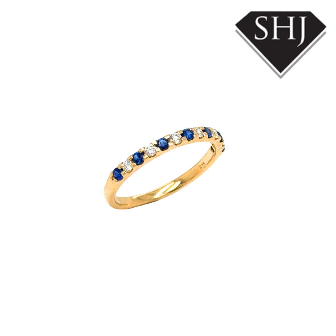 9ct Yellow Gold 0.23ct Sapphire and 0.15ct Diamond Eternity Ring