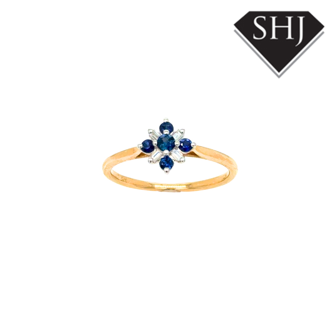 9ct Yellow Gold 0.25ct Sapphire and 0.06ct Diamond Ring