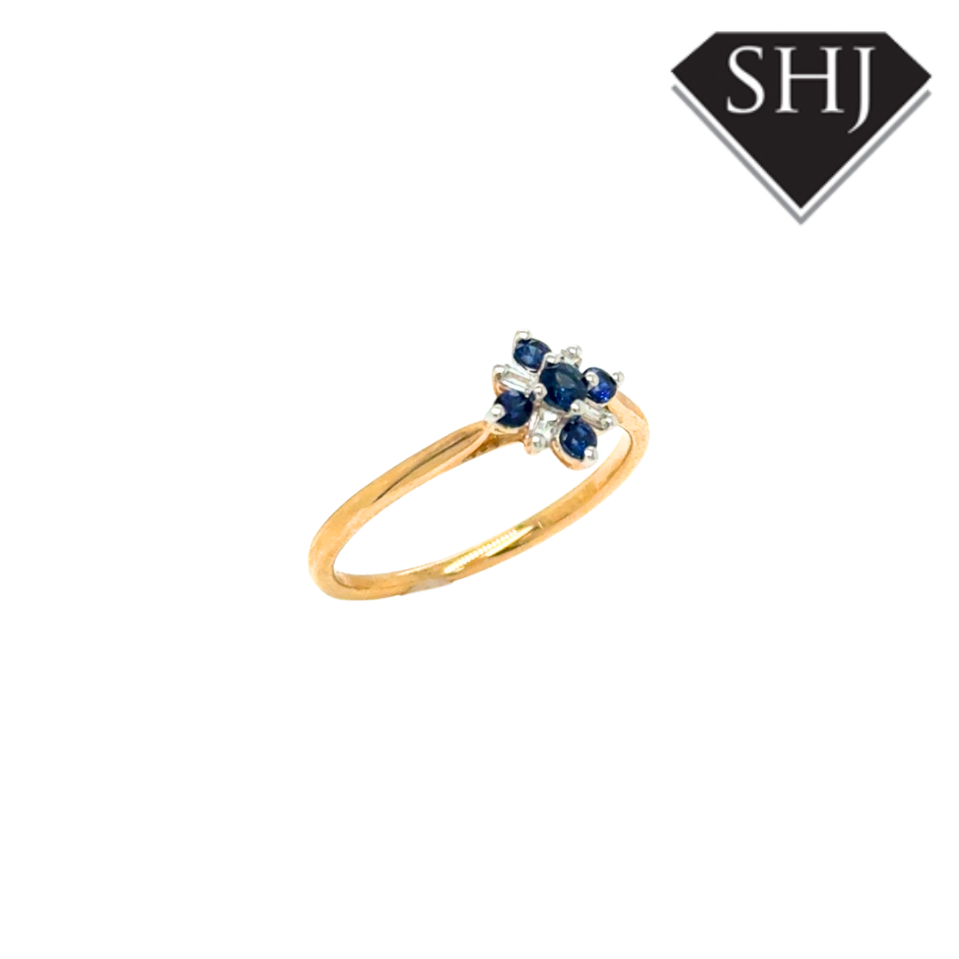 9ct Yellow Gold 0.25ct Sapphire and 0.06ct Diamond Ring