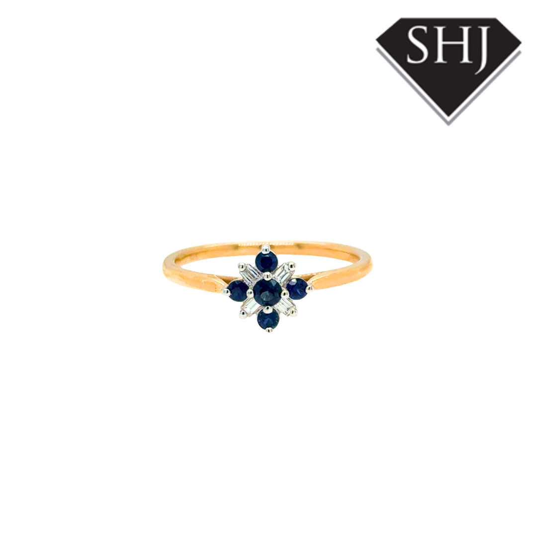 9ct Yellow Gold 0.25ct Sapphire and 0.06ct Diamond Ring