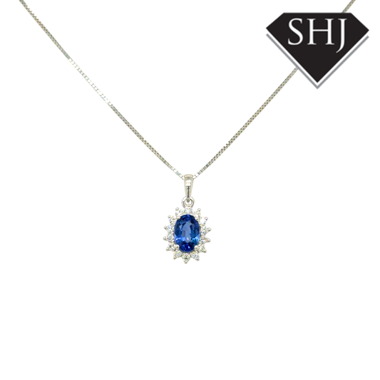 9ct Yellow Gold 0.70ct Sapphire 0.15ct Diamond Pendant & Chain