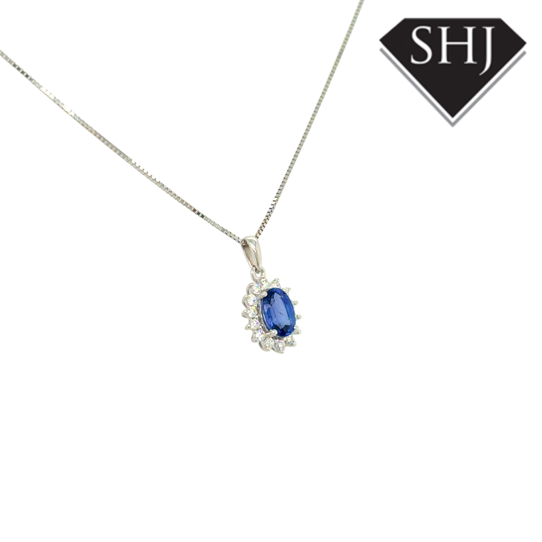 9ct Yellow Gold 0.70ct Sapphire 0.15ct Diamond Pendant & Chain