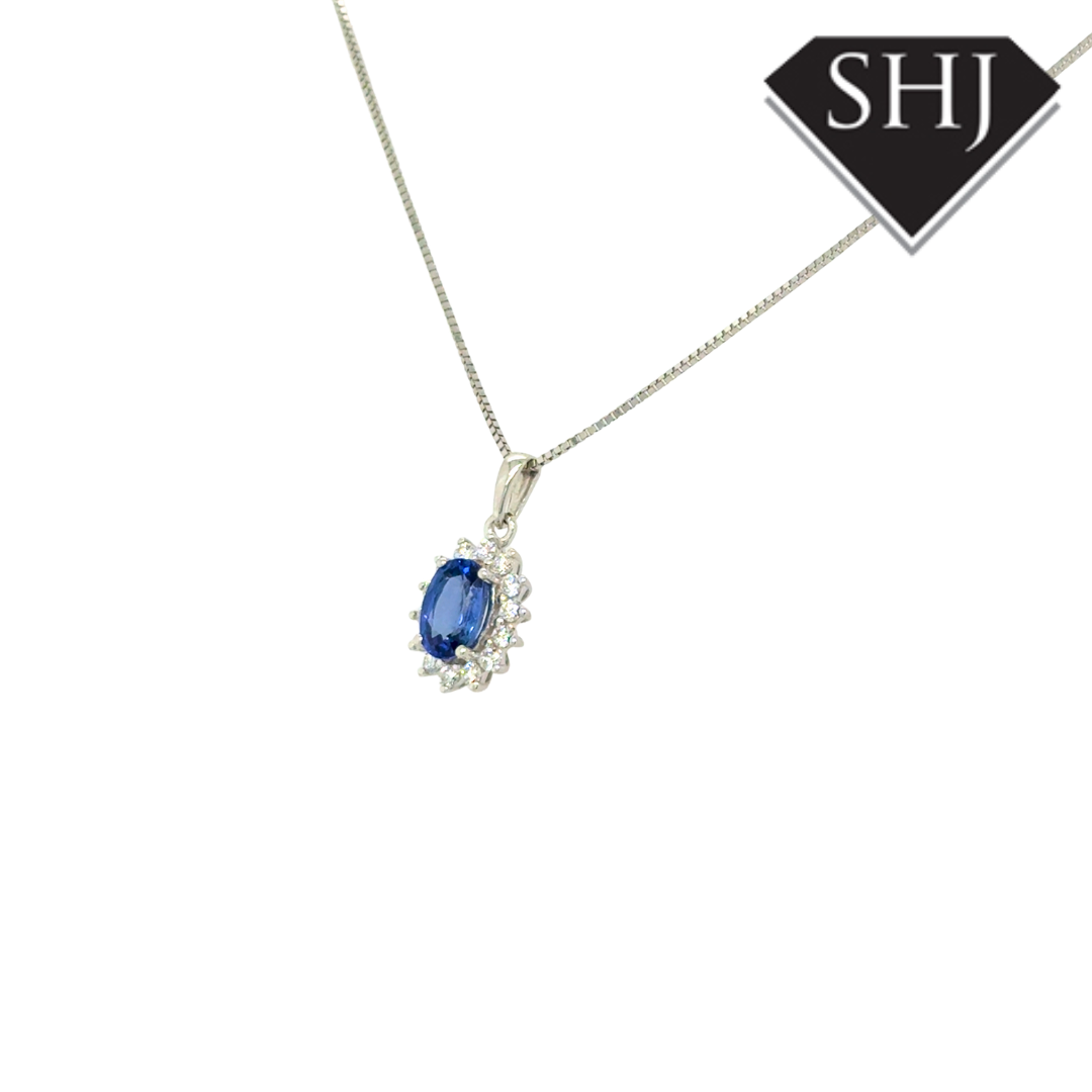 9ct Yellow Gold 0.70ct Sapphire 0.15ct Diamond Pendant & Chain