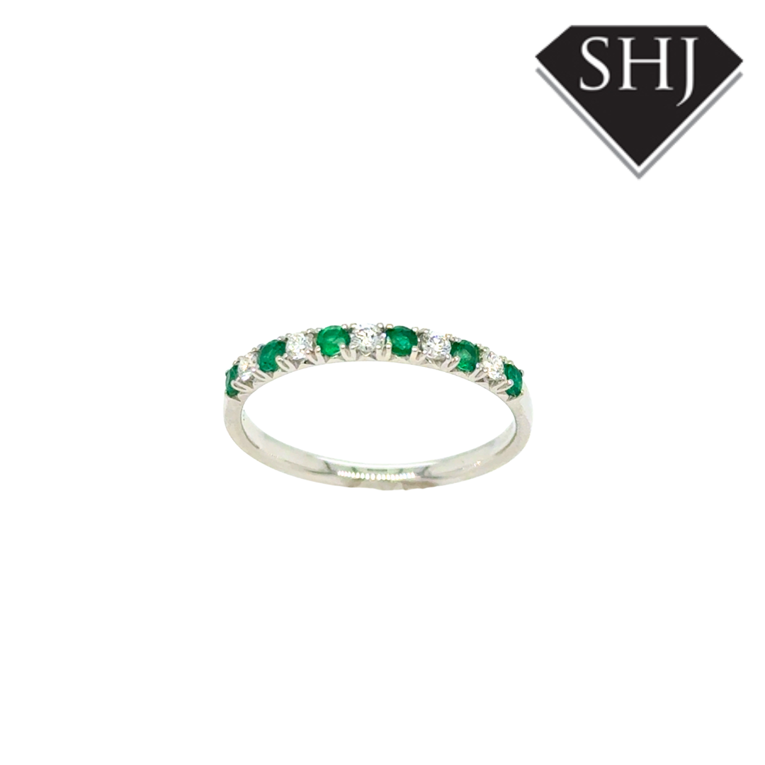 9ct White Gold 0.19ct Emerald & 0.15ct Diamond Eternity Ring