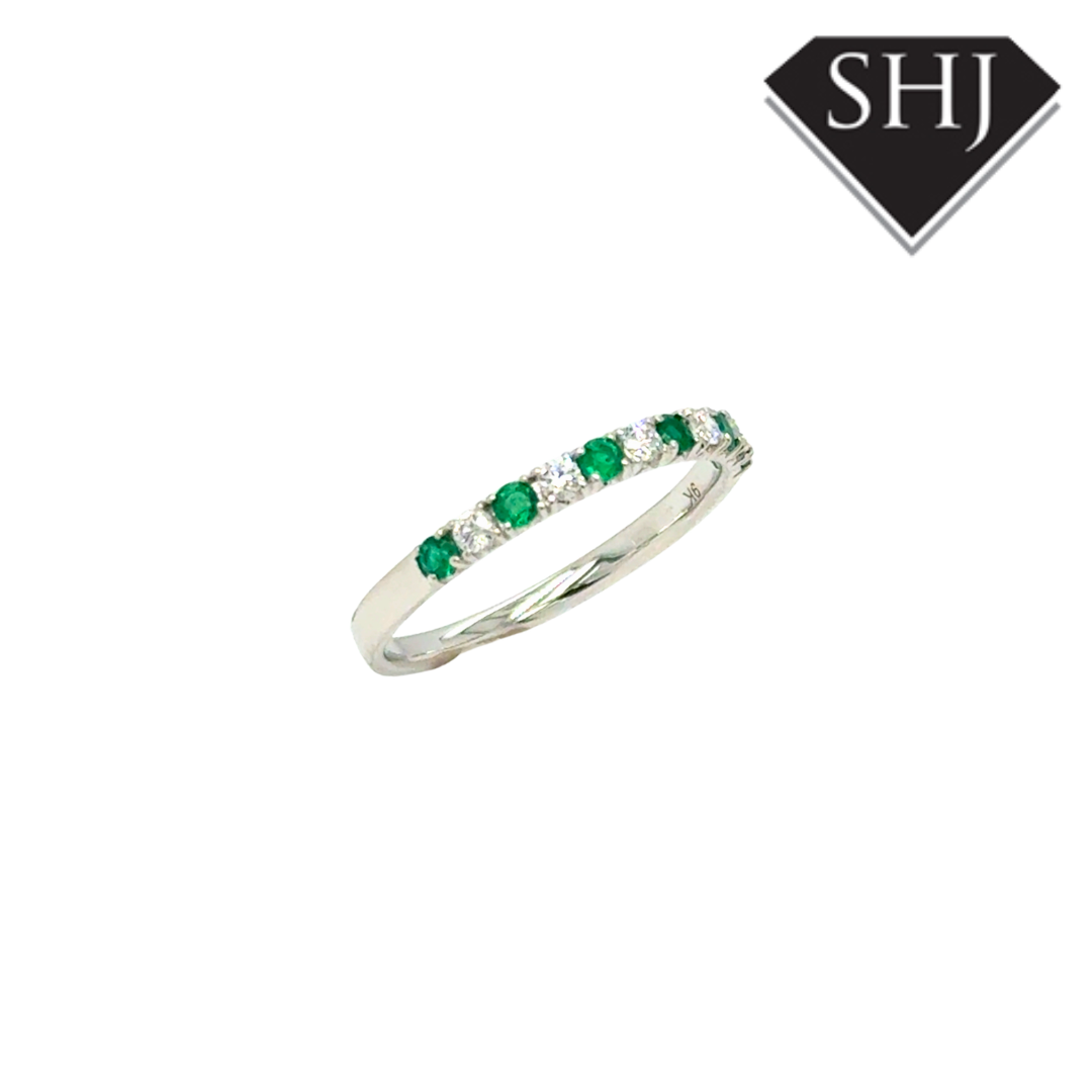 9ct White Gold 0.19ct Emerald & 0.15ct Diamond Eternity Ring