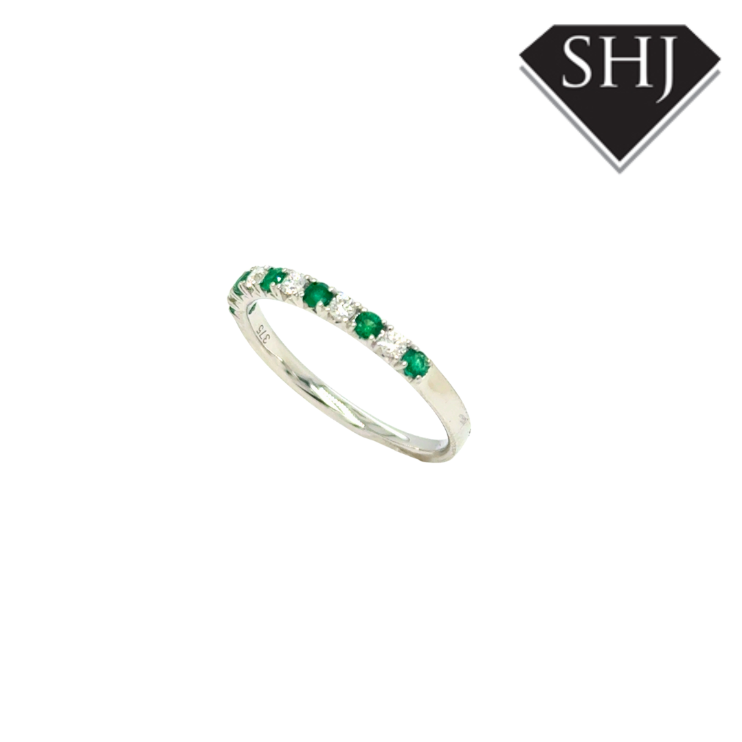 9ct White Gold 0.19ct Emerald & 0.15ct Diamond Eternity Ring