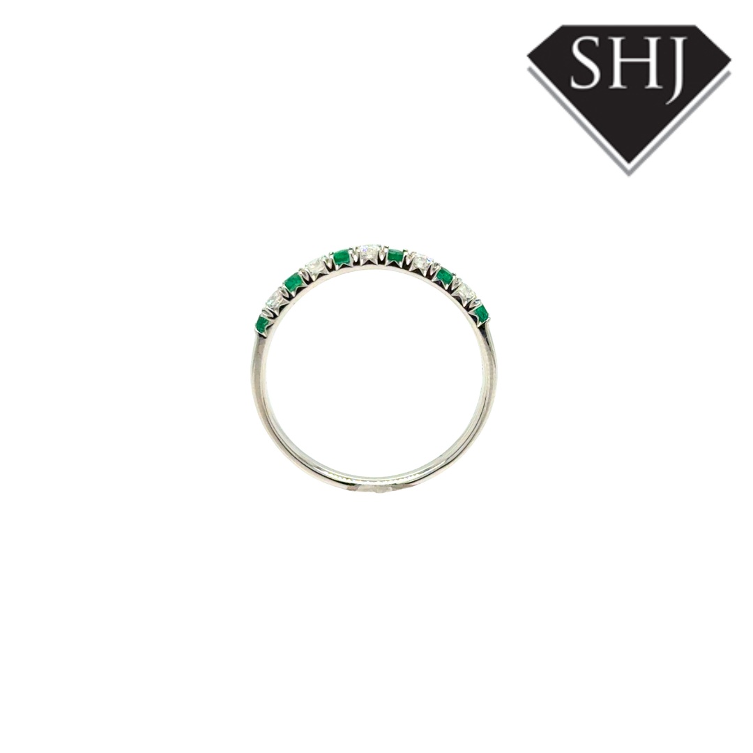 9ct White Gold 0.19ct Emerald & 0.15ct Diamond Eternity Ring