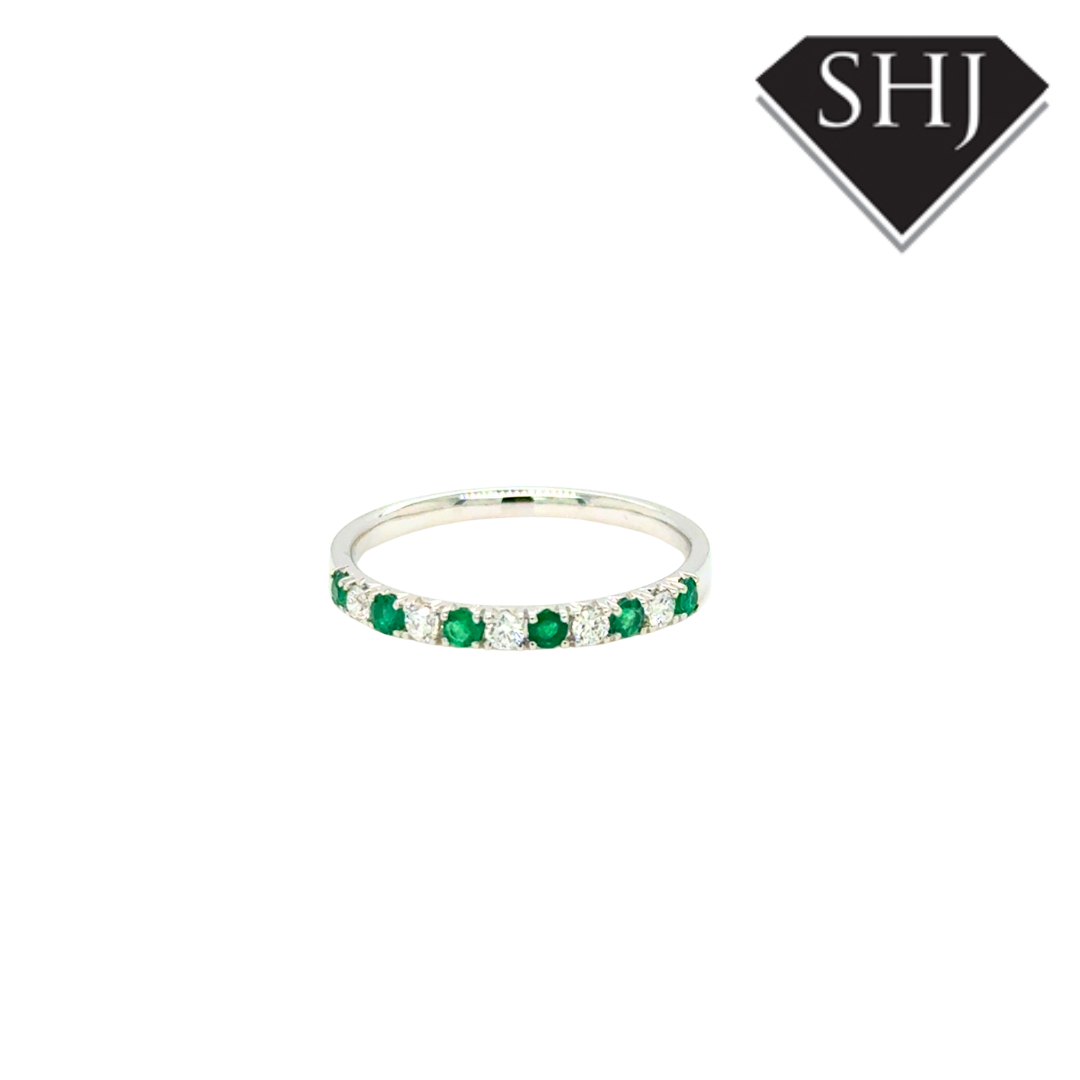 9ct White Gold 0.19ct Emerald & 0.15ct Diamond Eternity Ring