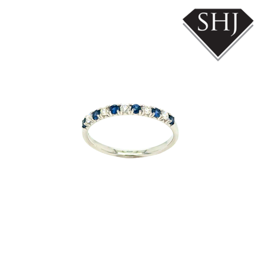 9ct White Gold 0.27ct Sapphire and 0.15ct Diamond Eternity Ring