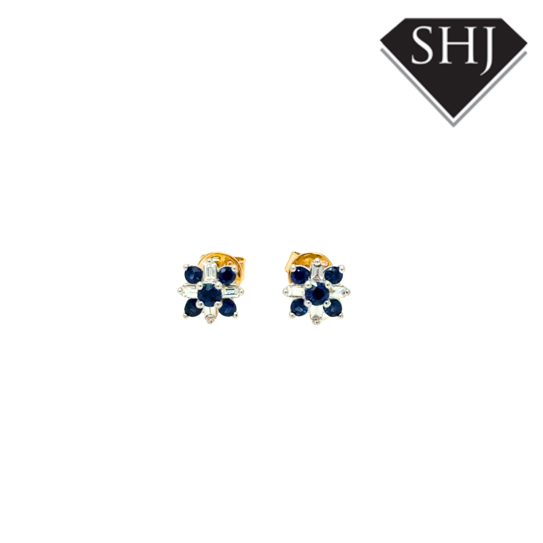 9ct Yellow Gold 0.30ct Sapphire 0.10ct Diamond Earrings