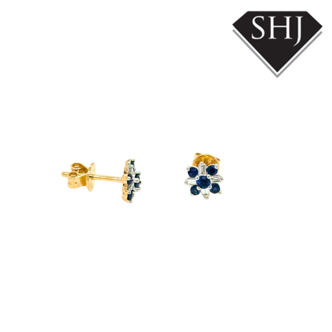 9ct Yellow Gold 0.30ct Sapphire 0.10ct Diamond Earrings