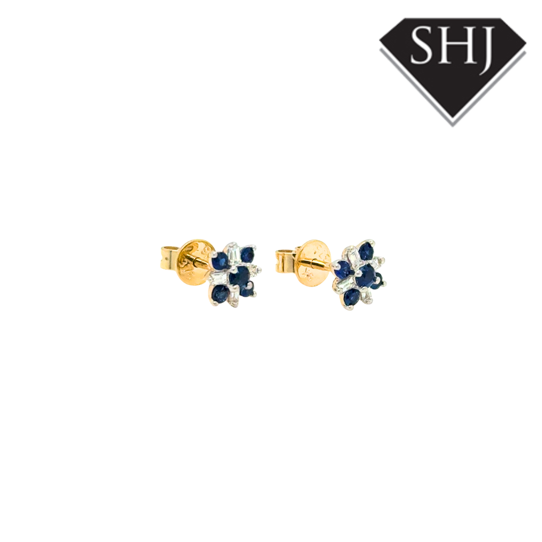 9ct Yellow Gold 0.30ct Sapphire 0.10ct Diamond Earrings