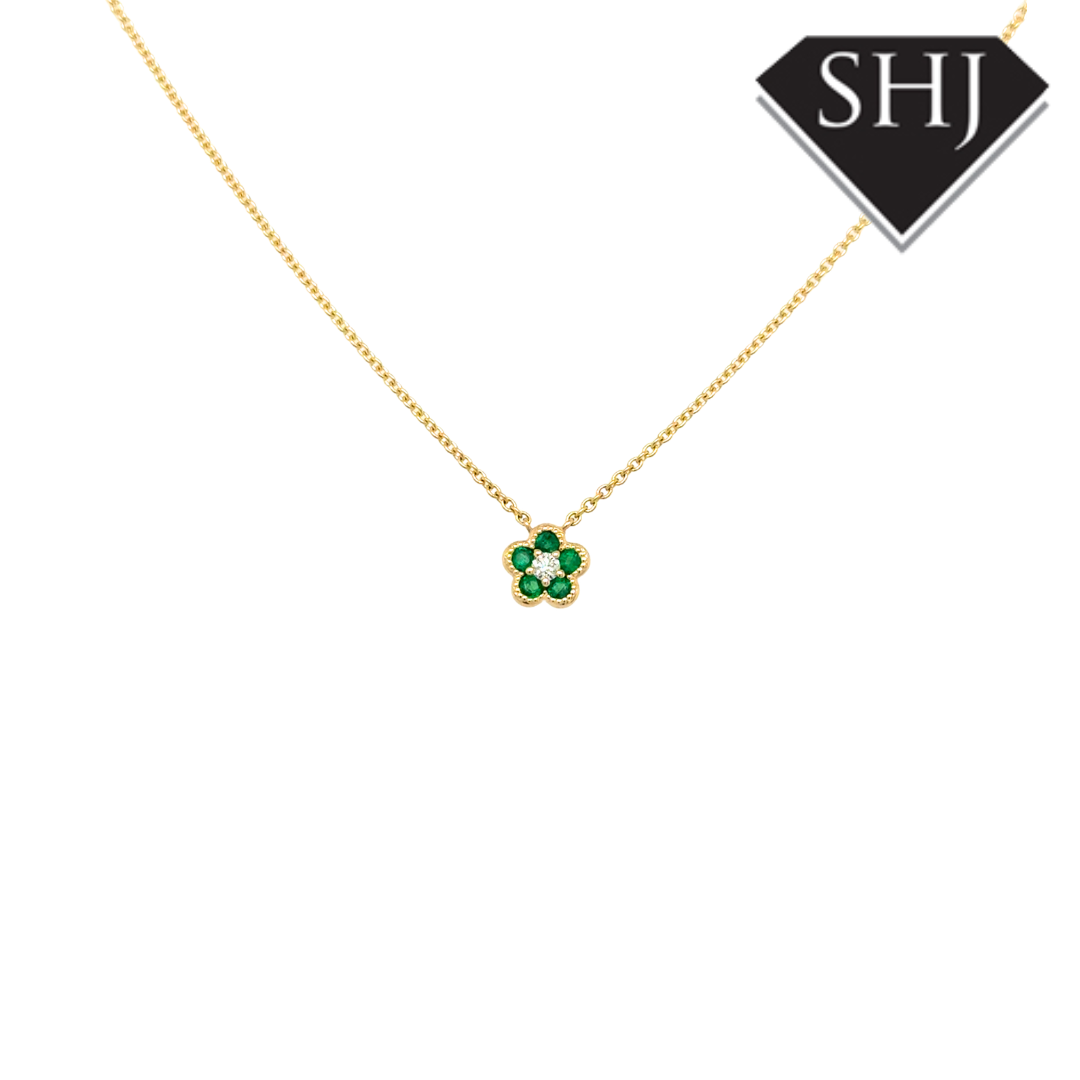 9ct Yellow Gold 0.16ct Emerald & 0.05ct Diamond Pendant & Chain