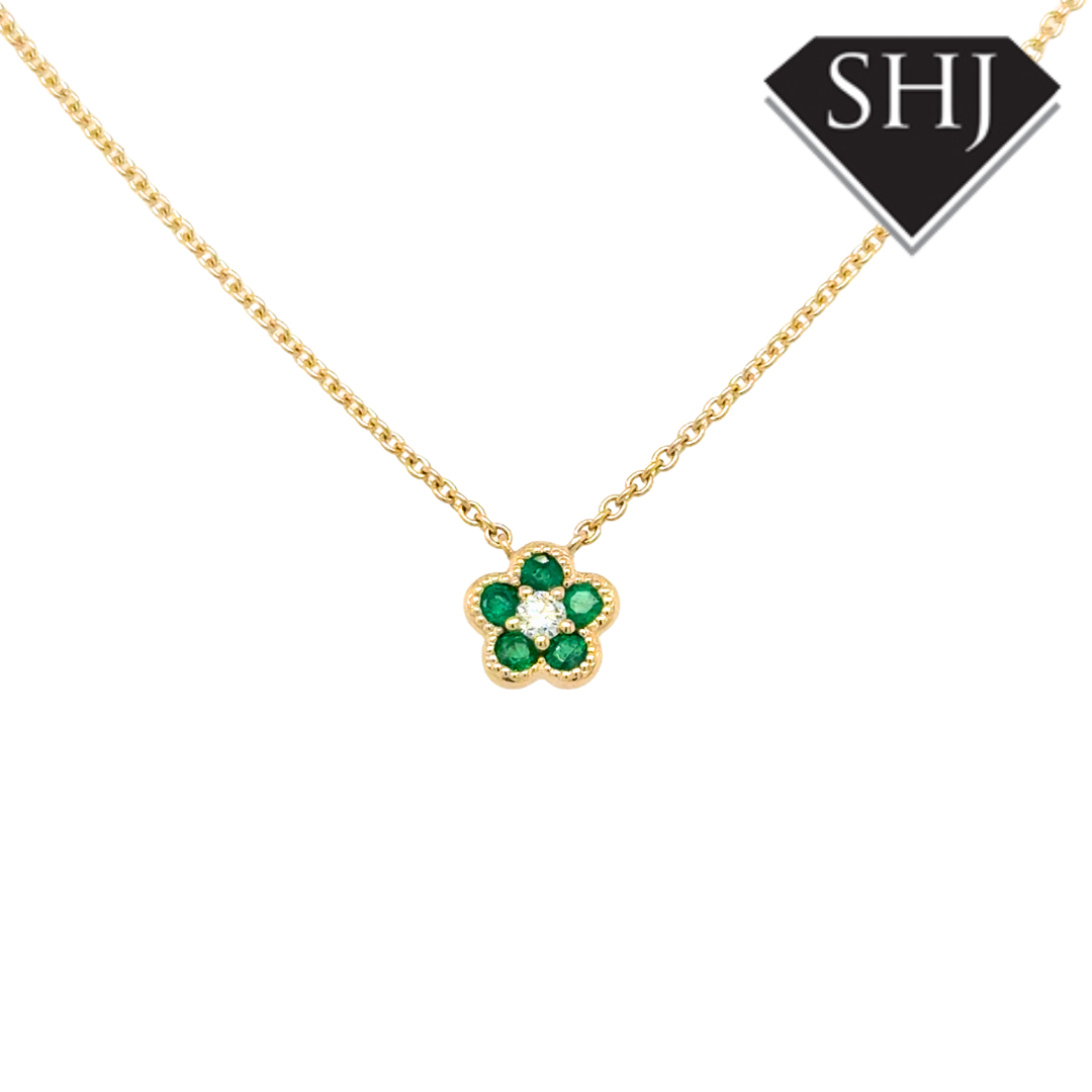 9ct Yellow Gold 0.16ct Emerald & 0.05ct Diamond Pendant & Chain