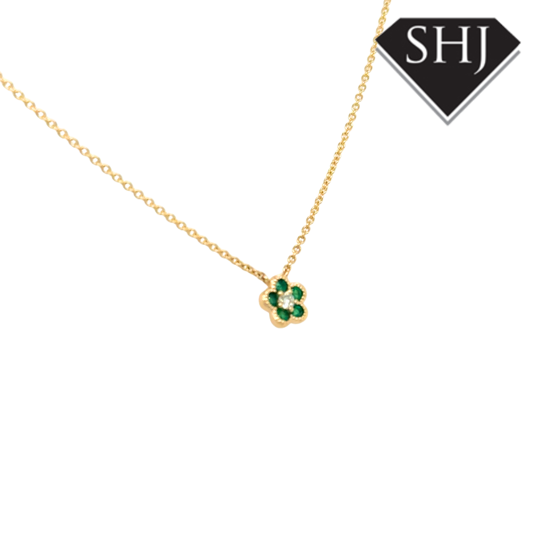 9ct Yellow Gold 0.16ct Emerald & 0.05ct Diamond Pendant & Chain