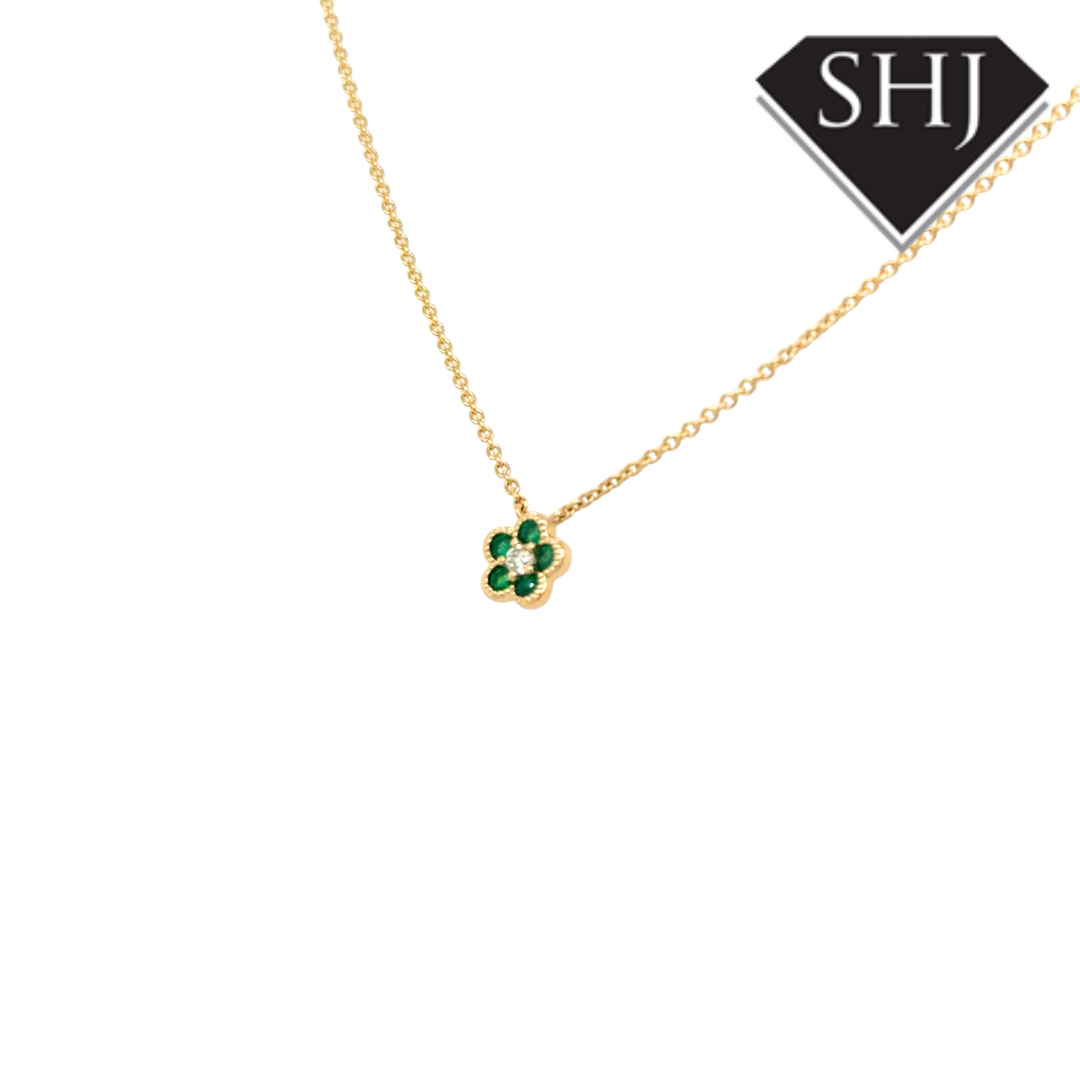 9ct Yellow Gold 0.16ct Emerald & 0.05ct Diamond Pendant & Chain