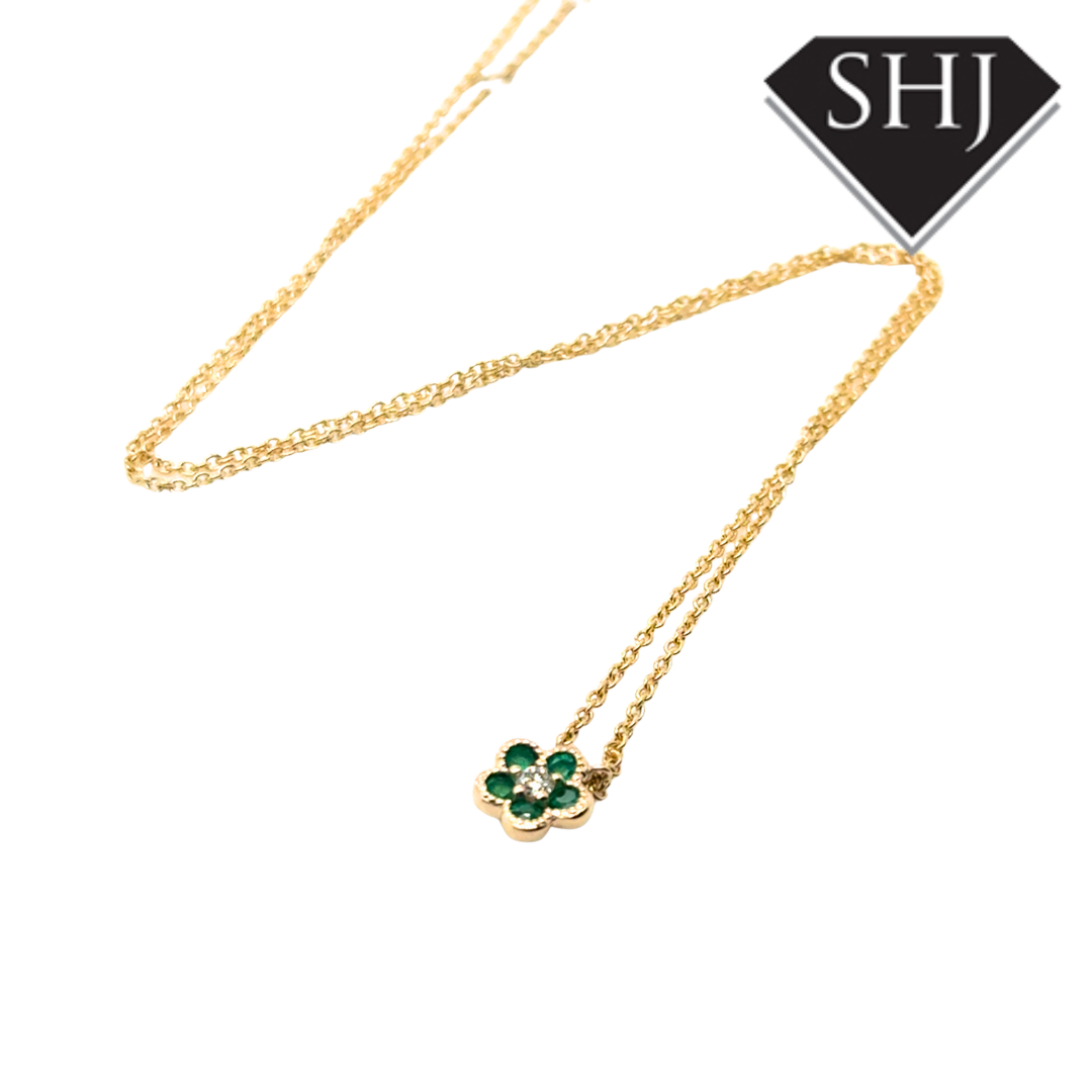 9ct Yellow Gold 0.16ct Emerald & 0.05ct Diamond Pendant & Chain
