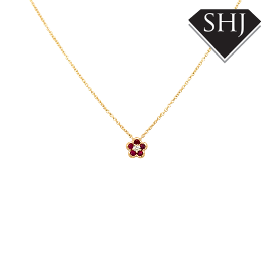 9ct Yellow Gold 0.23ct Ruby & 0.04ct Diamond Pendant & Chain