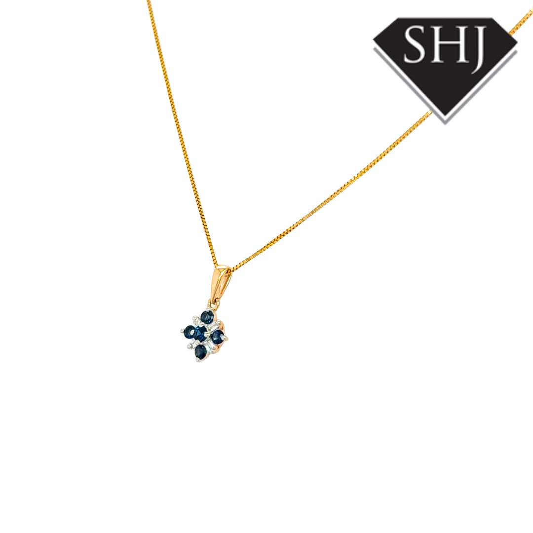 9ct Yellow Gold 0.24ct Sapphire 0.05ct Diamond Pendant & Chain