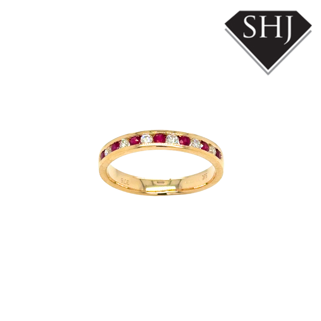 9ct Yellow Gold 0.22ct Ruby & 0.15ct Diamond Eternity Ring