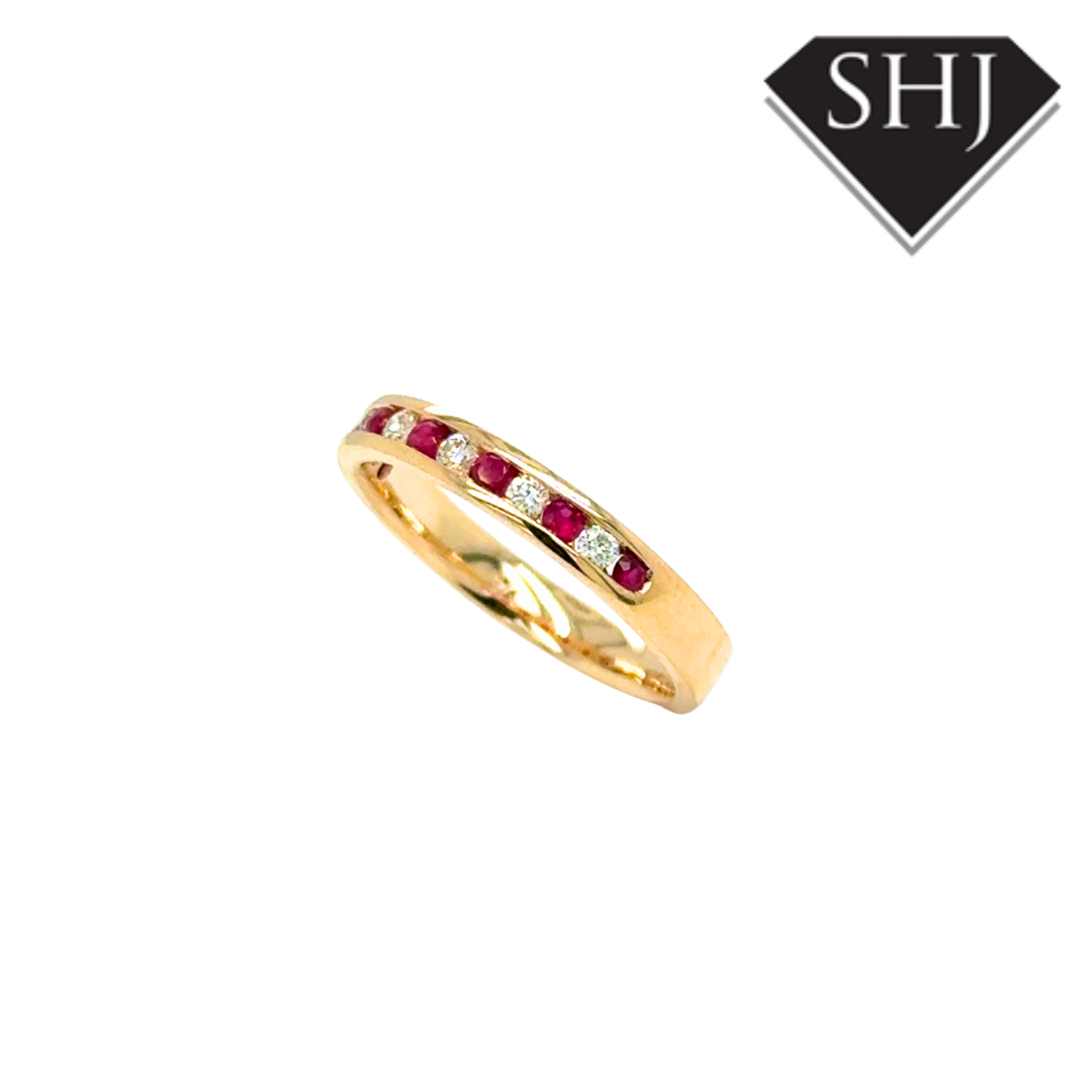 9ct Yellow Gold 0.22ct Ruby & 0.15ct Diamond Eternity Ring