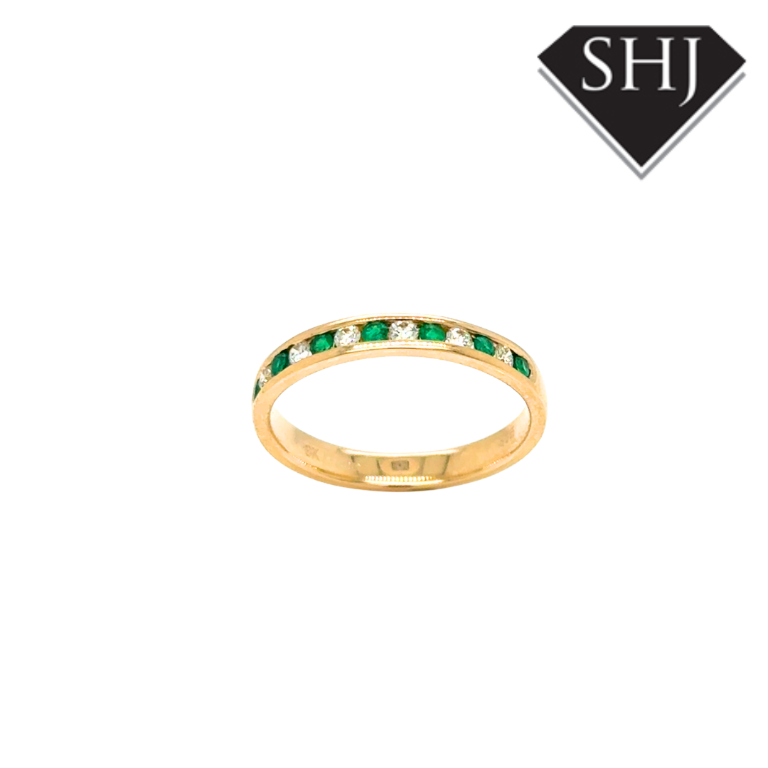 9ct Yellow Gold 0.15ct Emerald & 0.15ct Diamond Eternity Ring