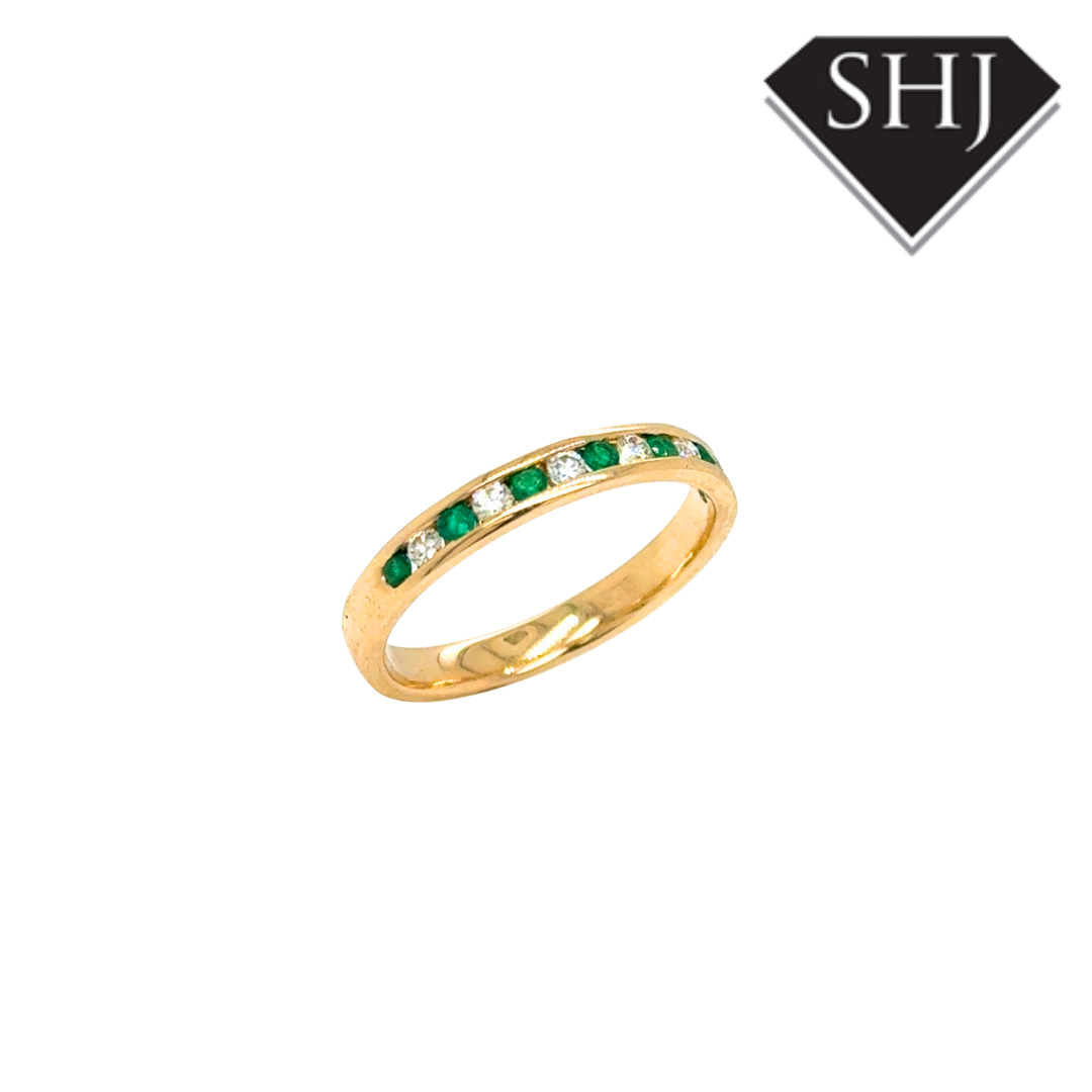 9ct Yellow Gold 0.15ct Emerald & 0.15ct Diamond Eternity Ring