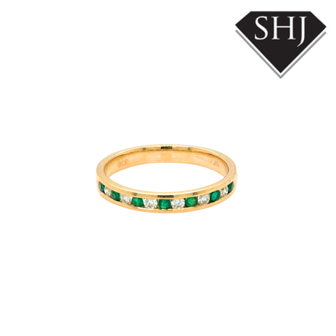 9ct Yellow Gold 0.15ct Emerald & 0.15ct Diamond Eternity Ring