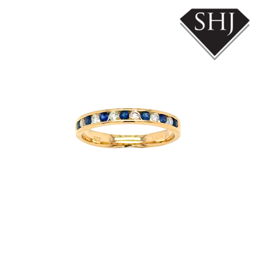 9ct Yellow Gold 0.22ct Sapphire and 0.16ct Diamond Eternity Ring