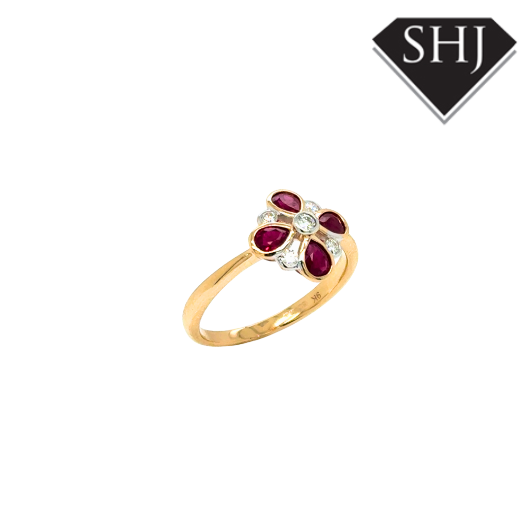 9ct Yellow Gold 0.75ct Ruby & 0.13ct Diamond Eternity Ring
