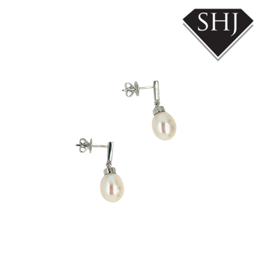 9ct White Gold Pearl & 0.06ct Diamond Drop Earrings